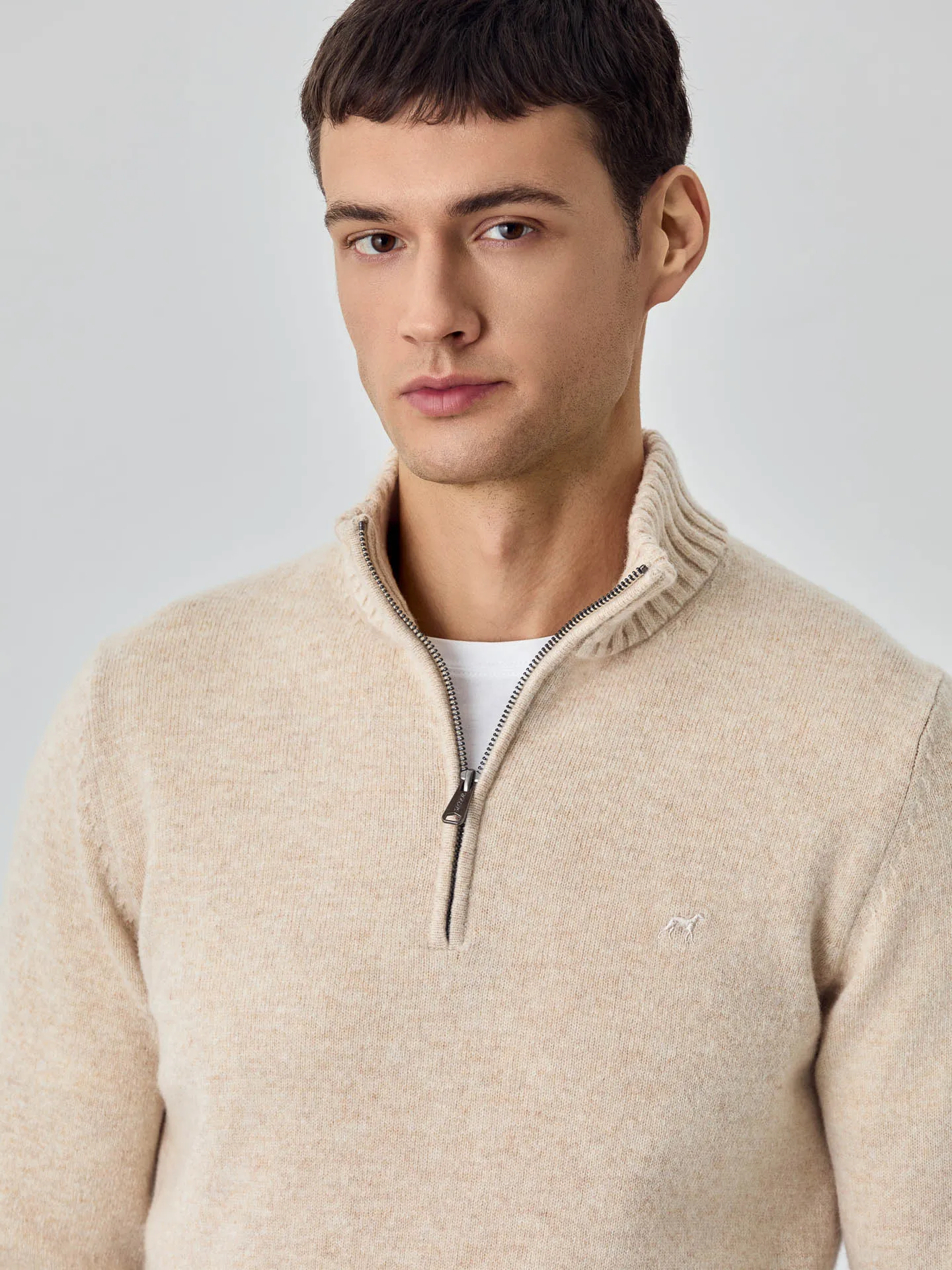 Machine Washable Half-Zip Sweater With Long Sleeves In Lambswool