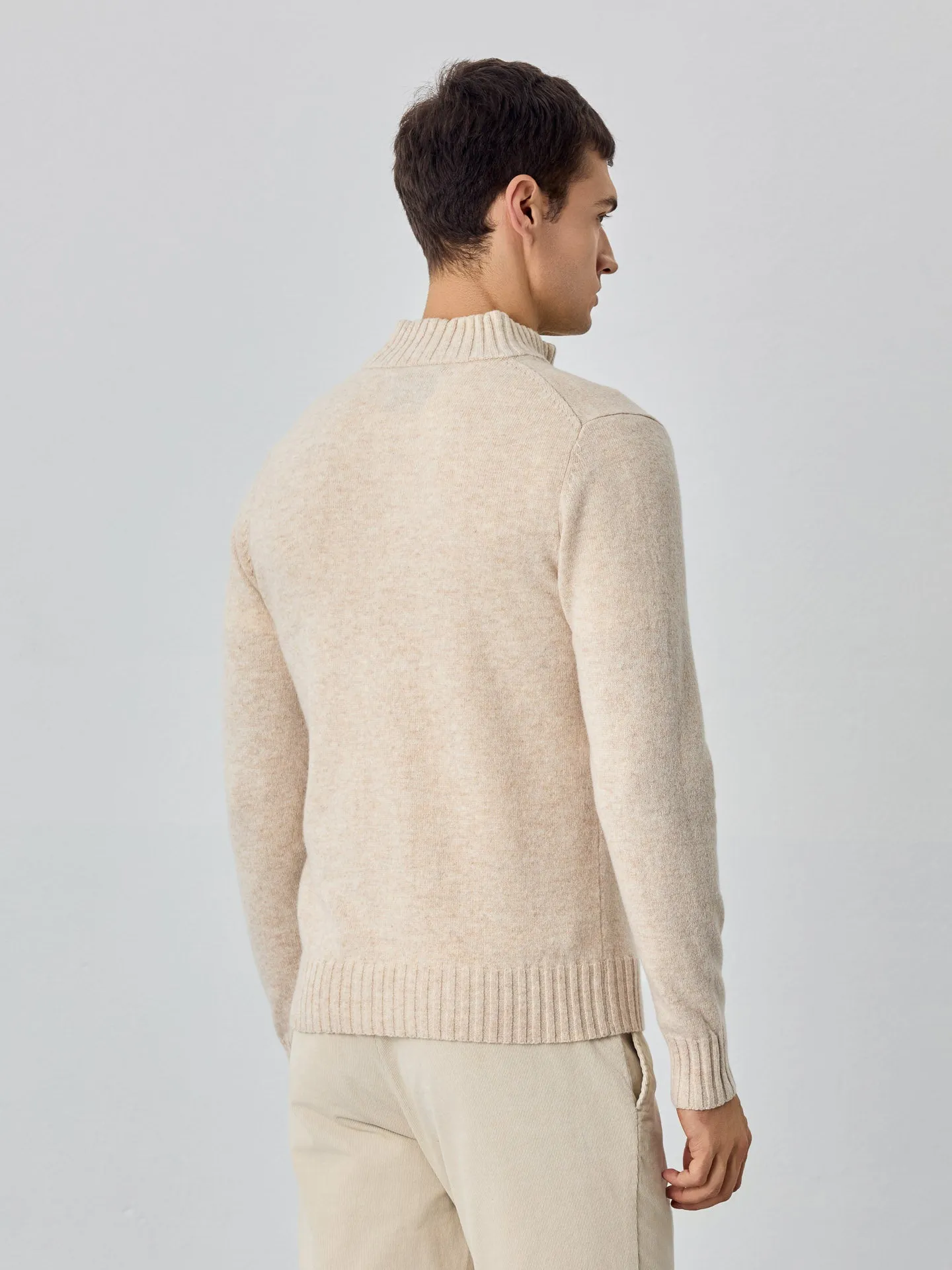 Machine Washable Half-Zip Sweater With Long Sleeves In Lambswool