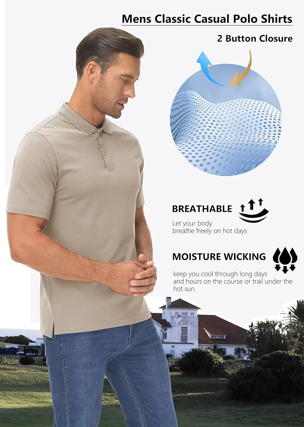 MAGCOMSEN Mens Polo Shirt Short Sleeve Golf Polo Shirt Cotton Pique Tennis Polo Shirt Lightweight Casual Shirt