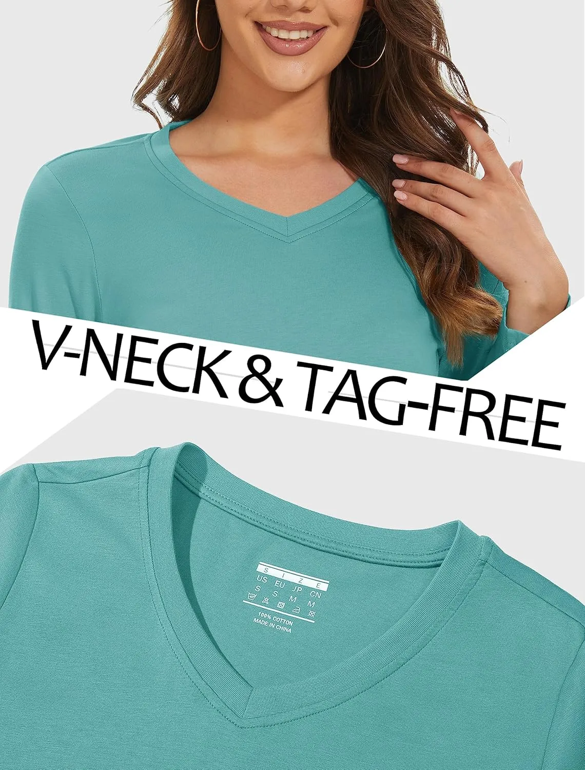 MAGCOMSEN Women's Long Sleeve Shirts V Neck Cotton Basic Tee Soft Breathable Casual Tops Cassic-Fit T-Shirt