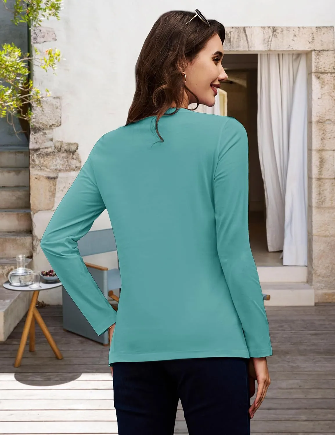 MAGCOMSEN Women's Long Sleeve Shirts V Neck Cotton Basic Tee Soft Breathable Casual Tops Cassic-Fit T-Shirt