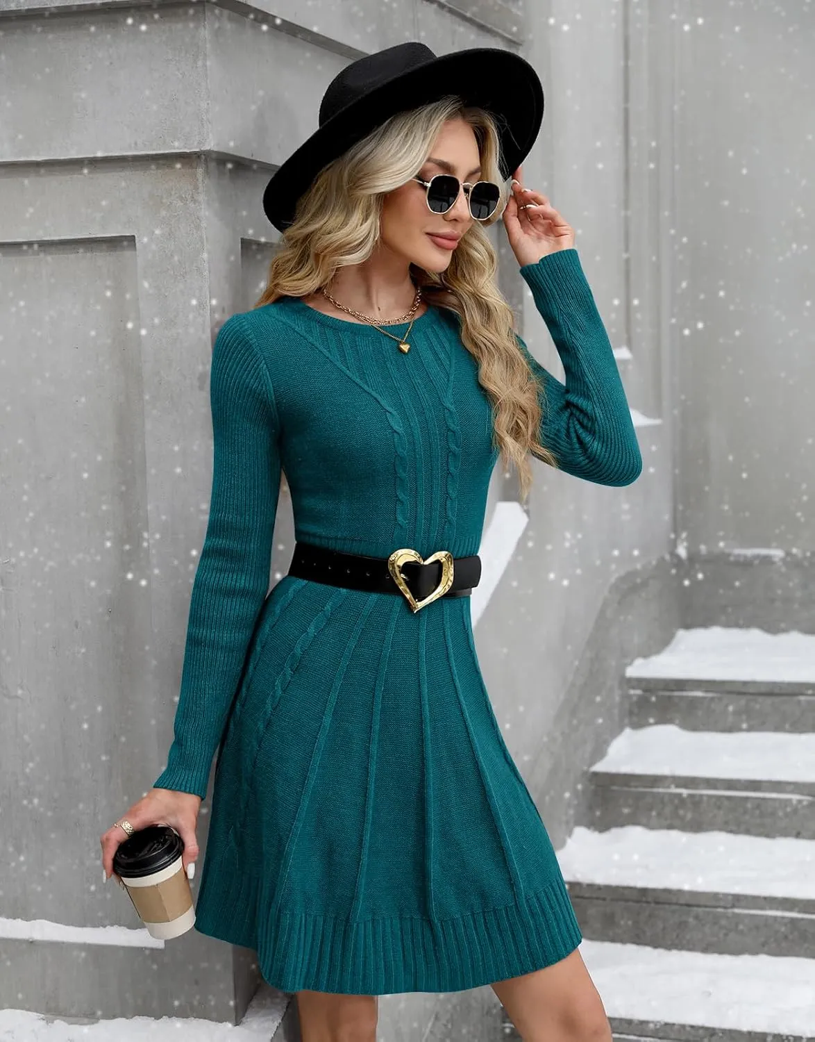 Maisolly Sweater Dress Pullover Tunic Long Sleeve Flare Dress