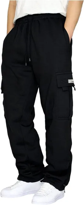 Mens Cargo Sweatpants Plus Size Baggy Jogger Sweatpants Drawstring Open Leg Big and Tall Workout Pants with Pockets