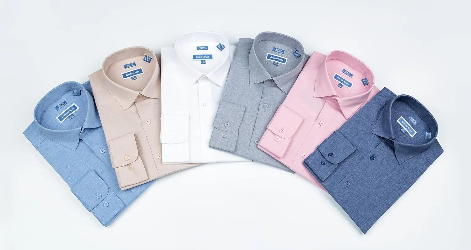 Men's Dress Shirt Long Sleeve Stretch Wrinkle-Resistant Formal Shirt Business Casual Heather Button Down Shirts