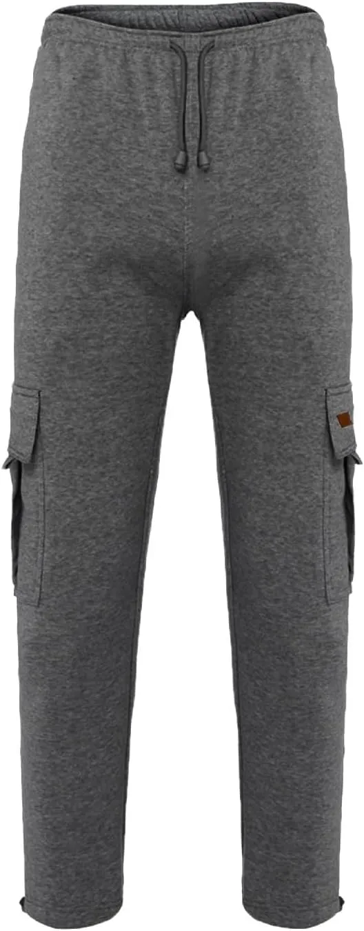 Mens Fleece Sweatpants Heavyweight Baggy Elastic Waist Joggers Fall Winter Drawstring Wide Leg Cargo Pants Pockets