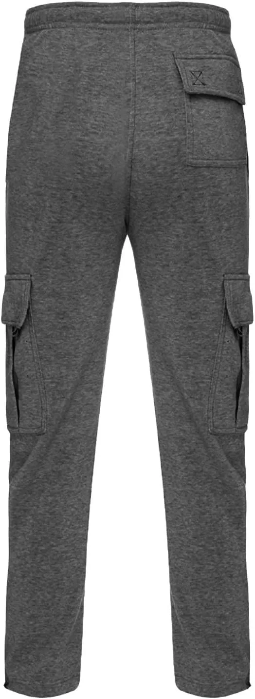 Mens Fleece Sweatpants Heavyweight Baggy Elastic Waist Joggers Fall Winter Drawstring Wide Leg Cargo Pants Pockets