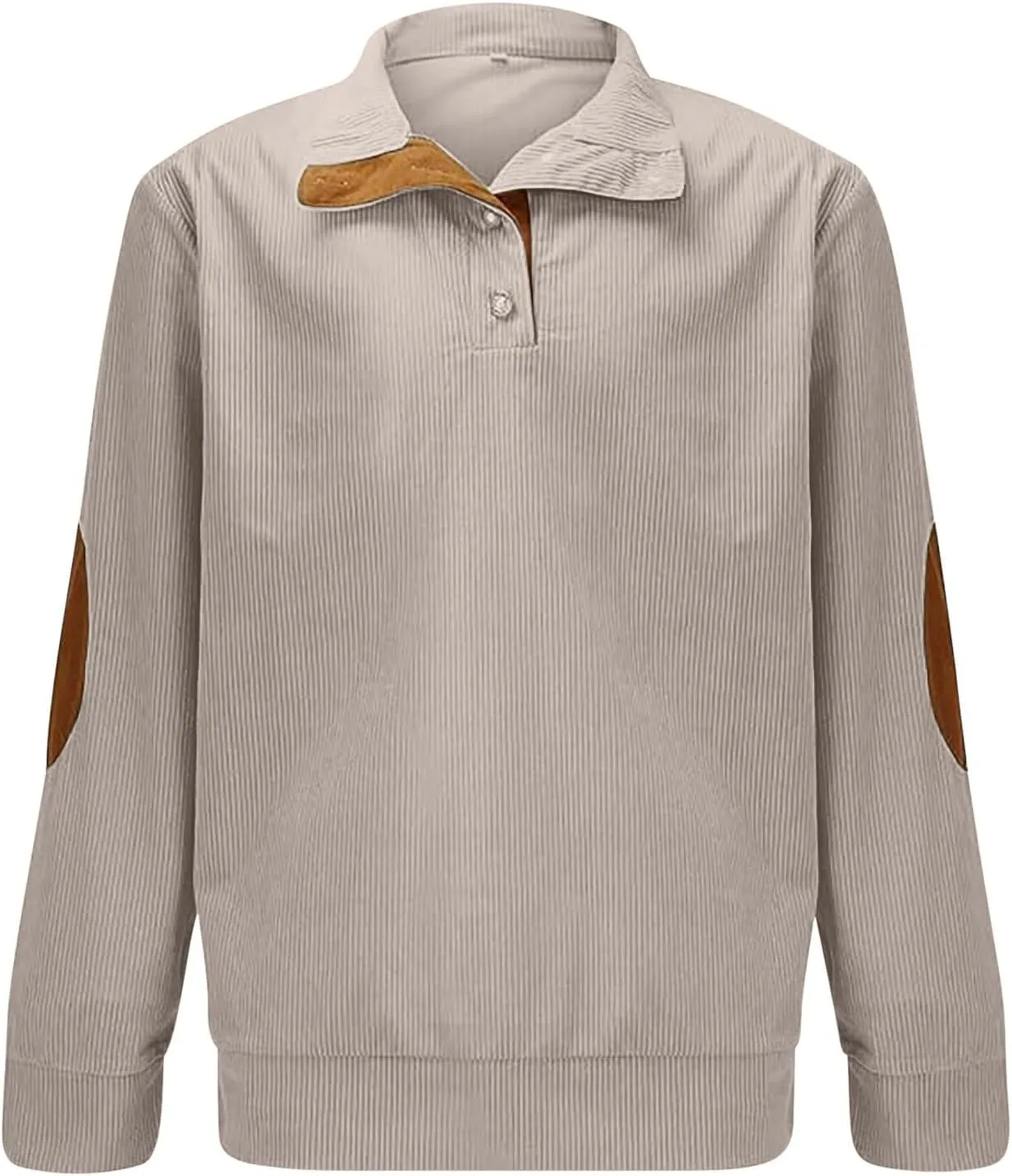 Mens Sweatshirt Corduroy Tactical Henley Shirts Long Sleeve Elbow Patch Draped Pullover Casual Stand Collar Slim Shirt