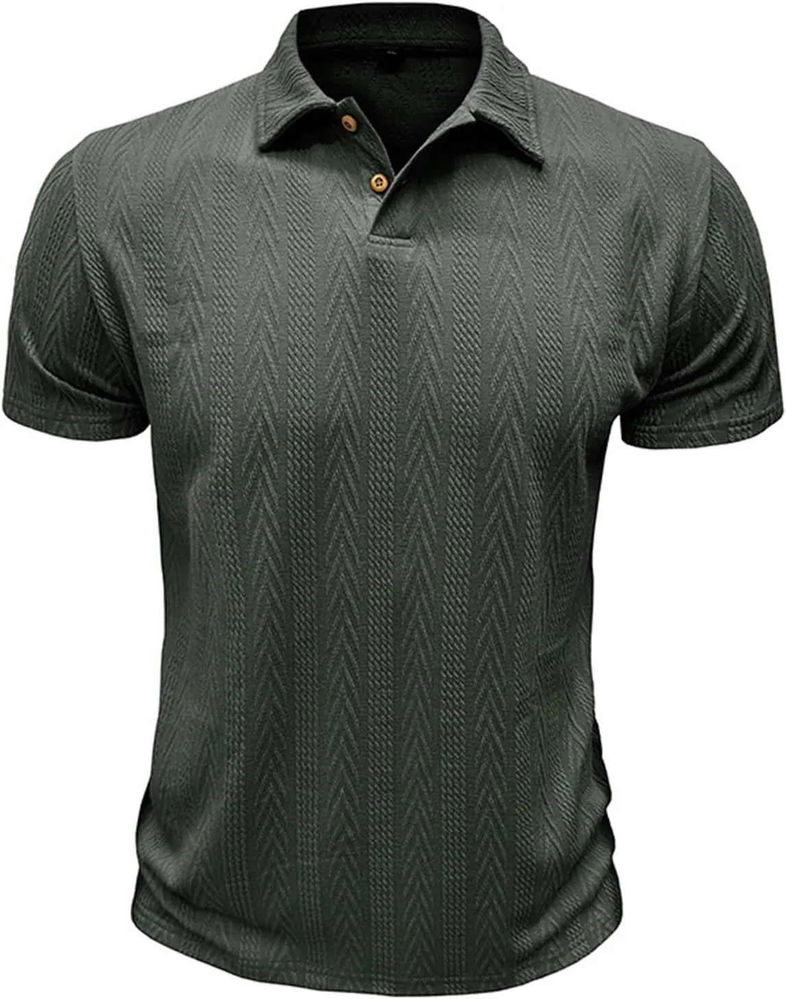 Men's Textured Knit Polo Shirt Short Sleeve Casual Golf Shirt Summer Vacation Button Beach Knit Collared Tops