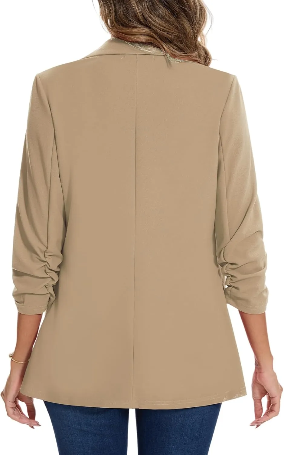 MINTLIMIT Blazer for Women Open Front 3/4 Ruched Sleeve Suit Jacket Notched Collar Casual Work Office Blazers with Pockets