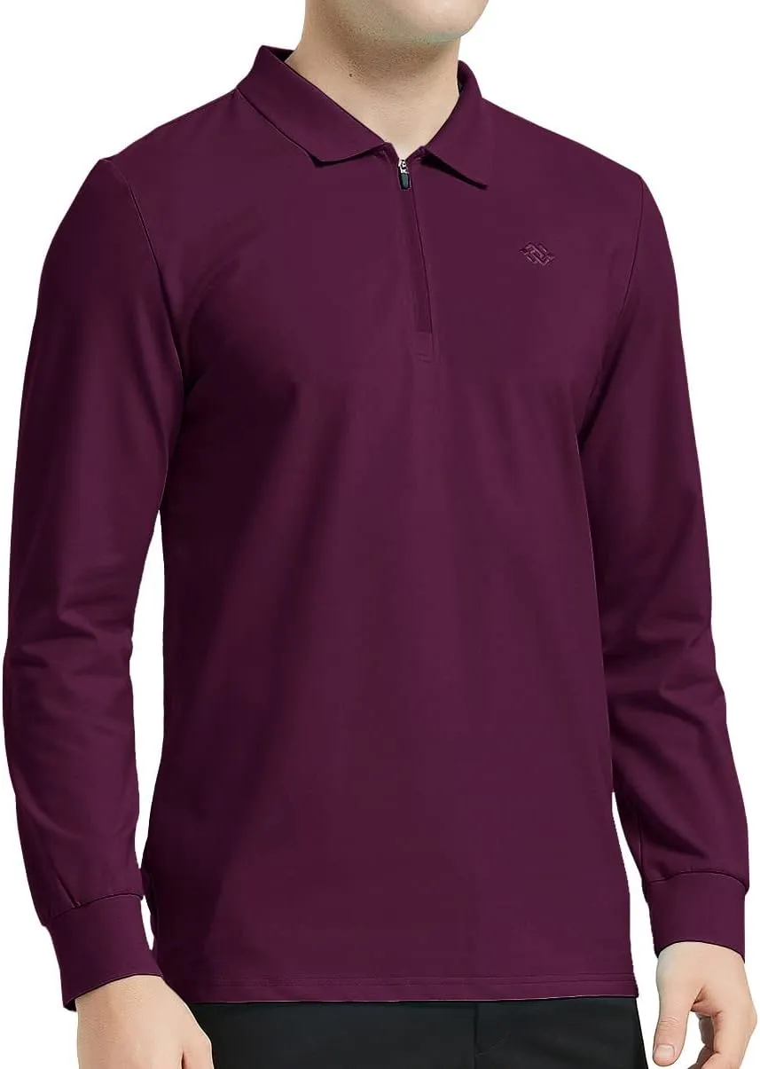 MoFiz Men's Long Sleeve Golf Shirt Quarter Zip Sport Polo Shirt Athletic Fit