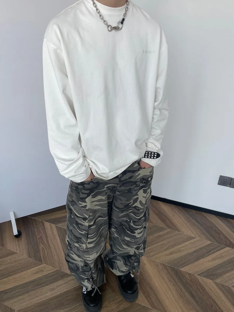 Multi-pocket wide leg loose pants