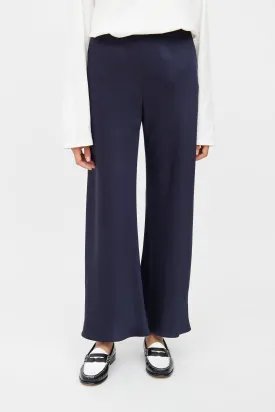 Navy Silk Wide Leg Pant