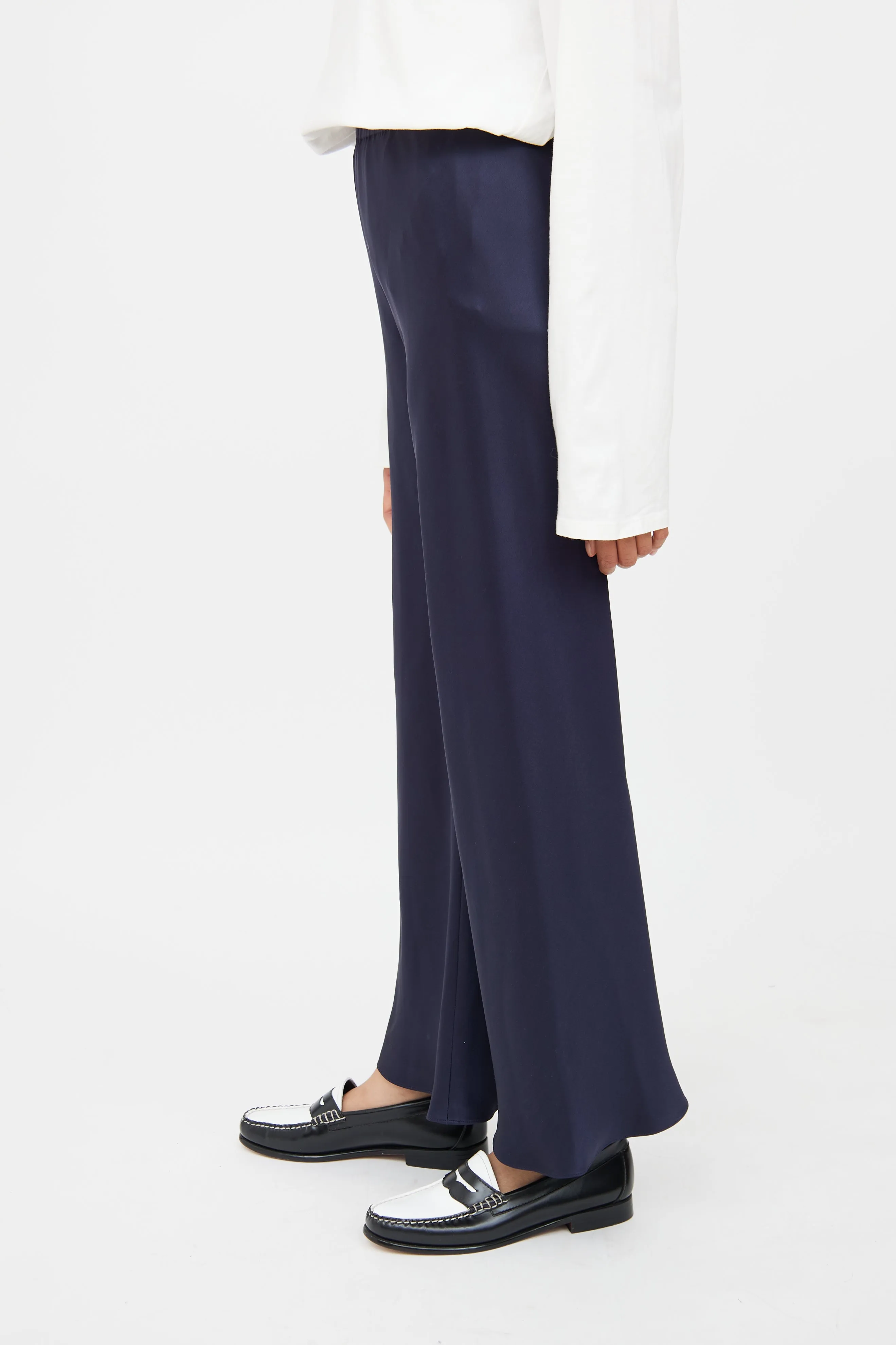 Navy Silk Wide Leg Pant