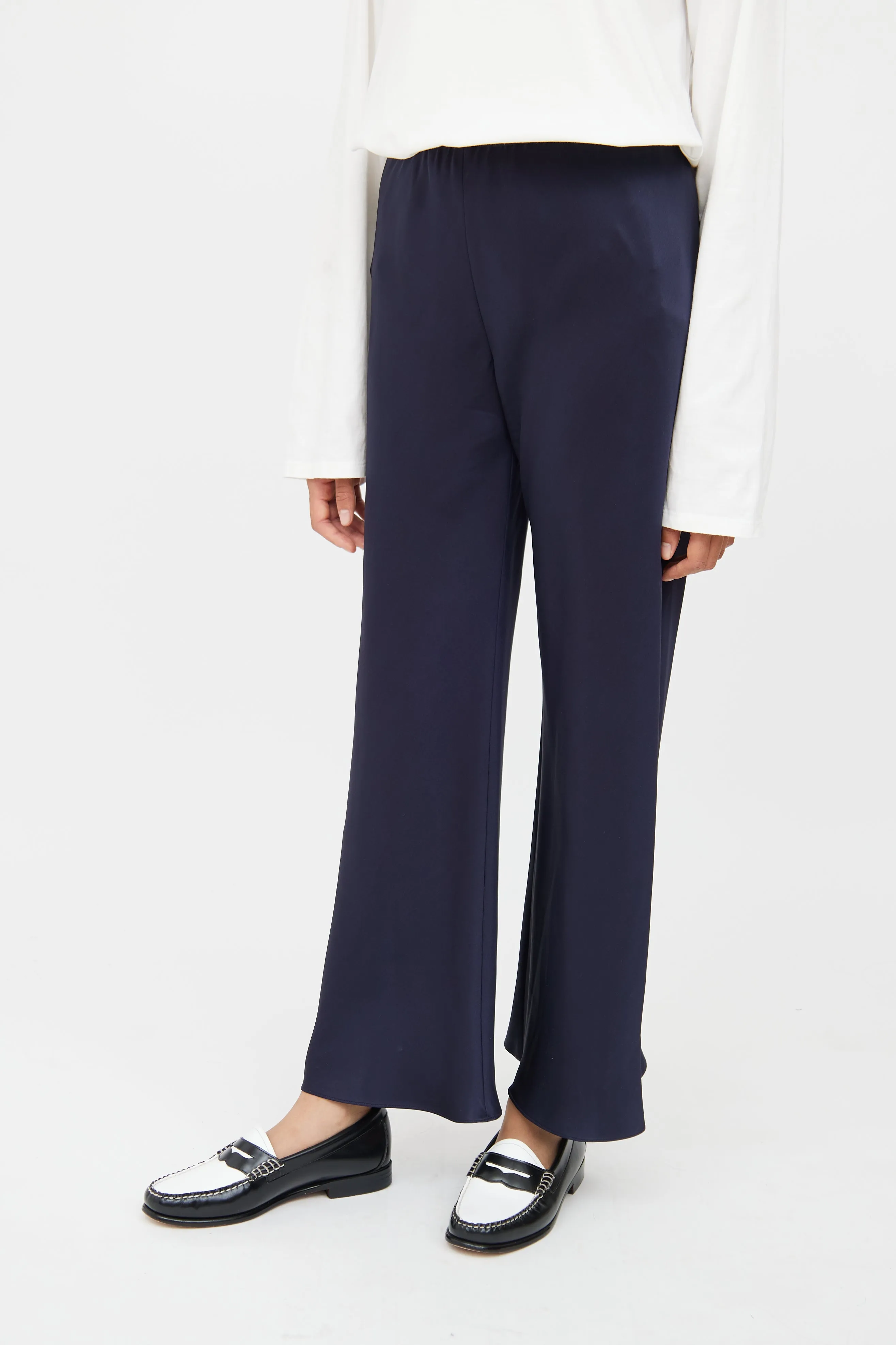 Navy Silk Wide Leg Pant