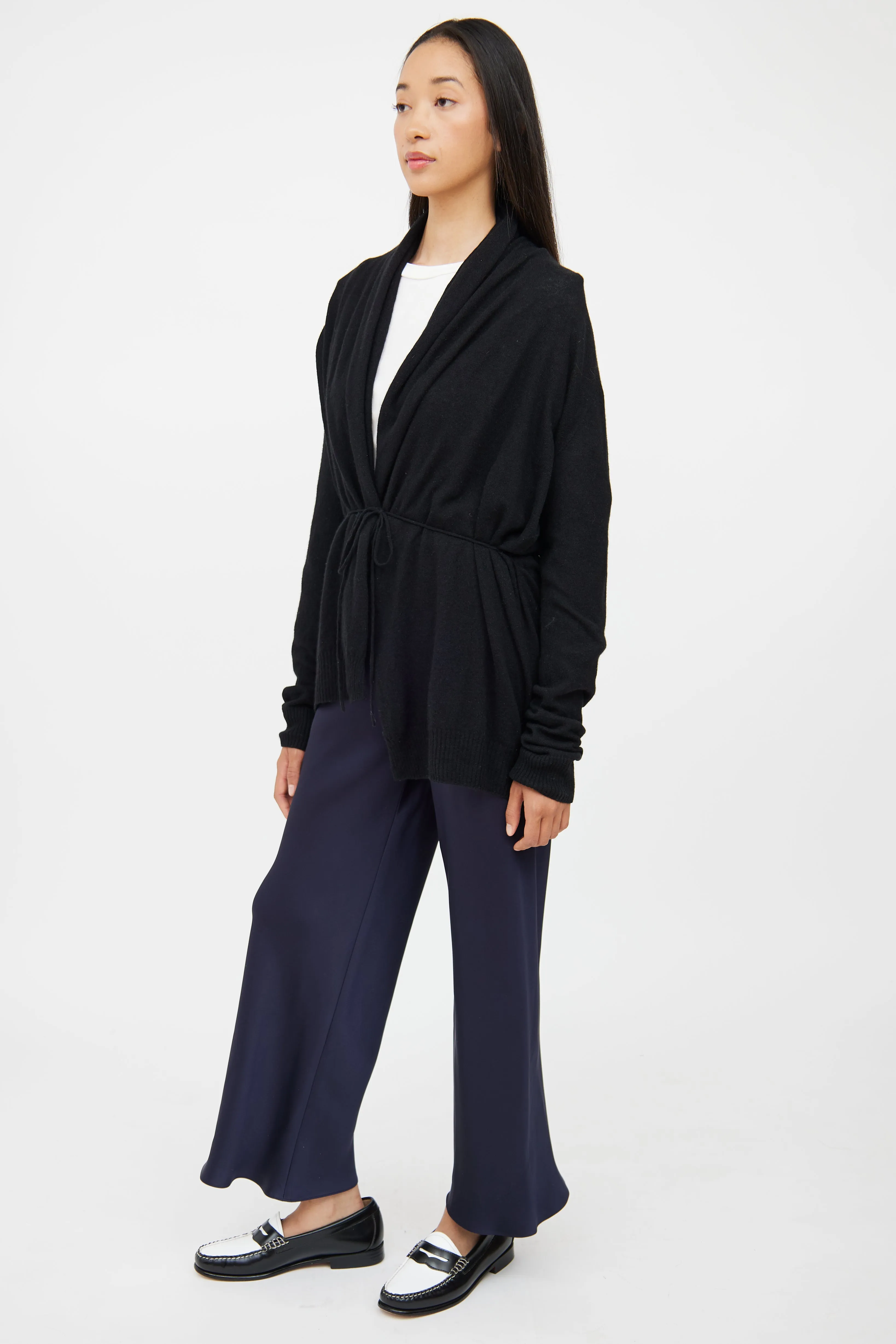 Navy Silk Wide Leg Pant