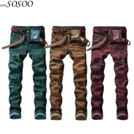 New man jeans ripped jeans for men Color printing design creative personality European and American style jeans men #808