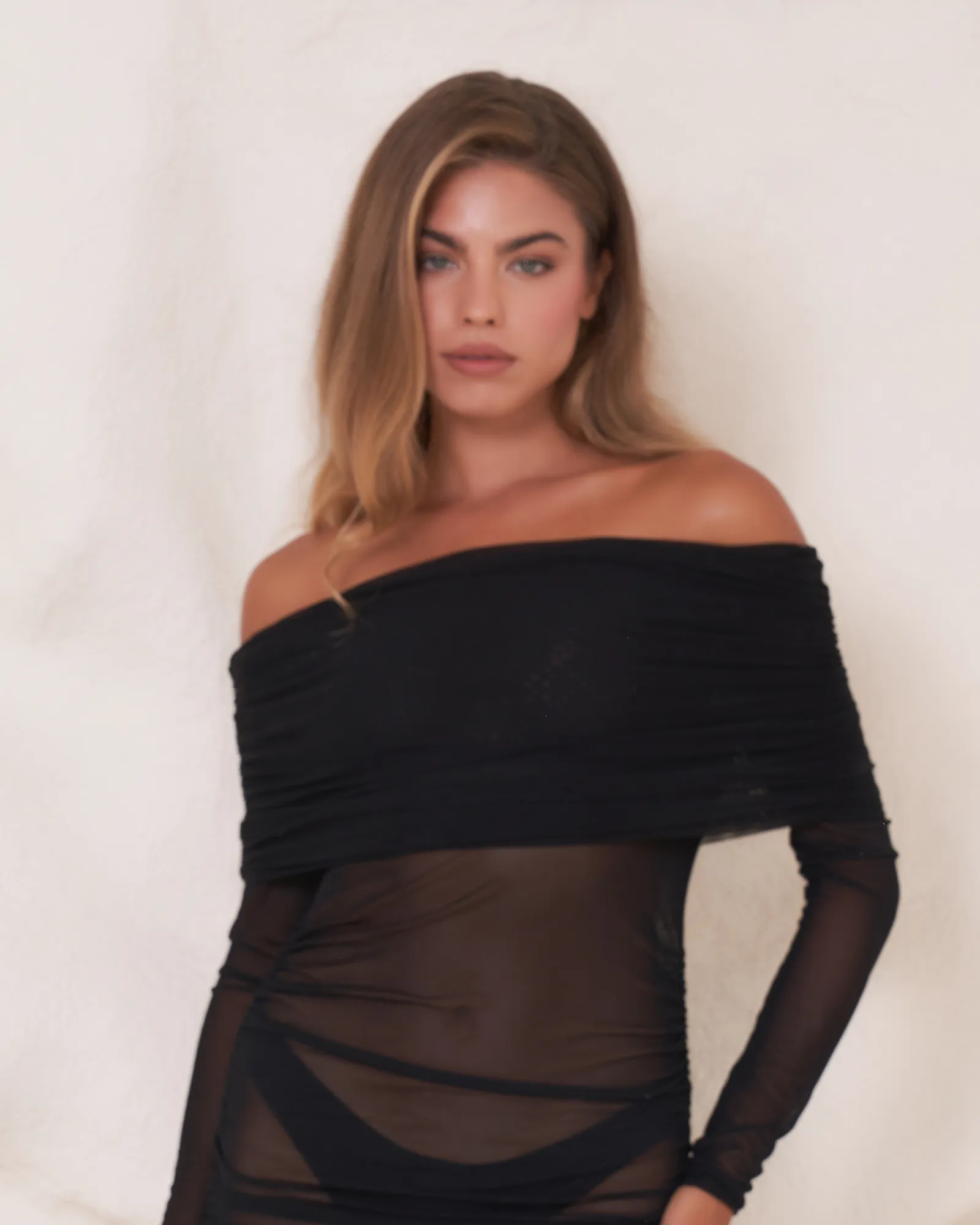 Off The Shoulder Mesh Dress