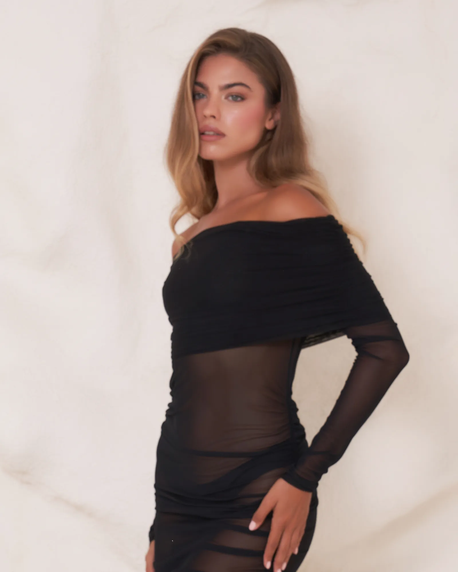 Off The Shoulder Mesh Dress