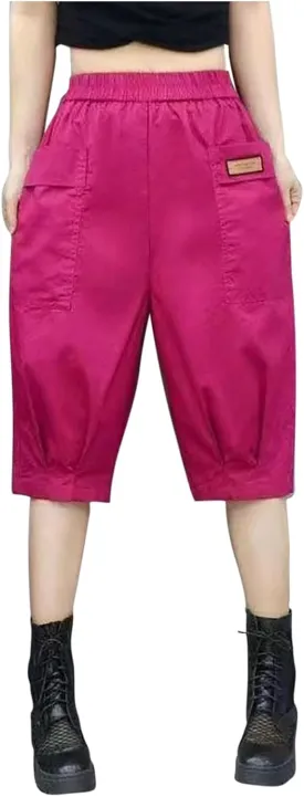 Oplxuo Women's Summer Capri Pants Cotton Shorts Utility Lightweight Thin Casual Loose Bermuda Crooped Pants with Pockets