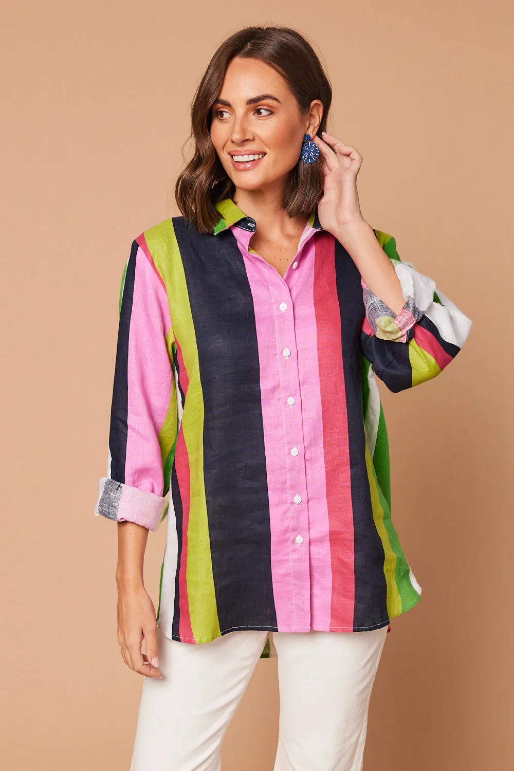 Oversized Linen Boyfriend Shirt in Treviso Stripe