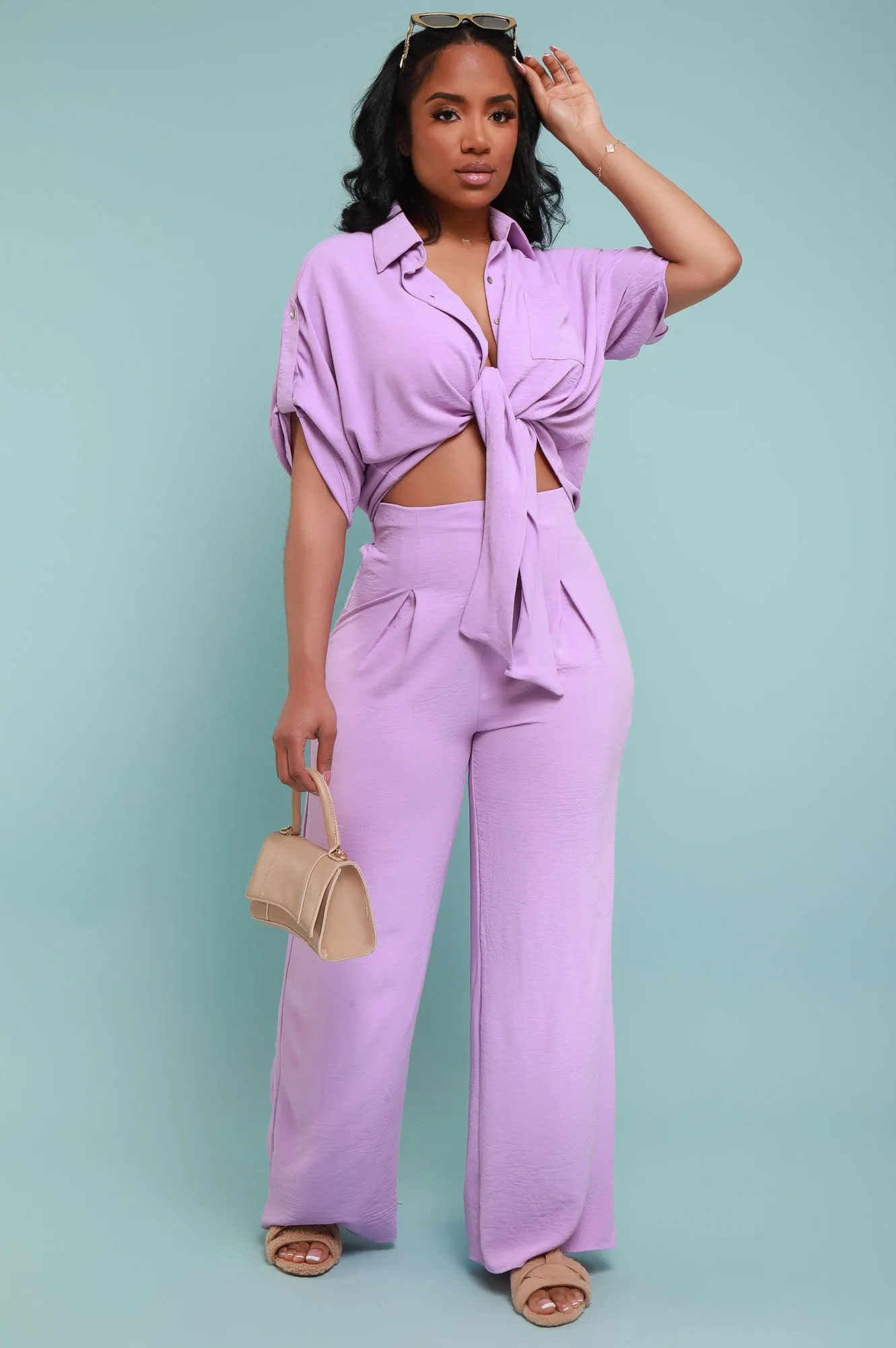 Pamper Me High Rise Wide Leg Pants - Lavender