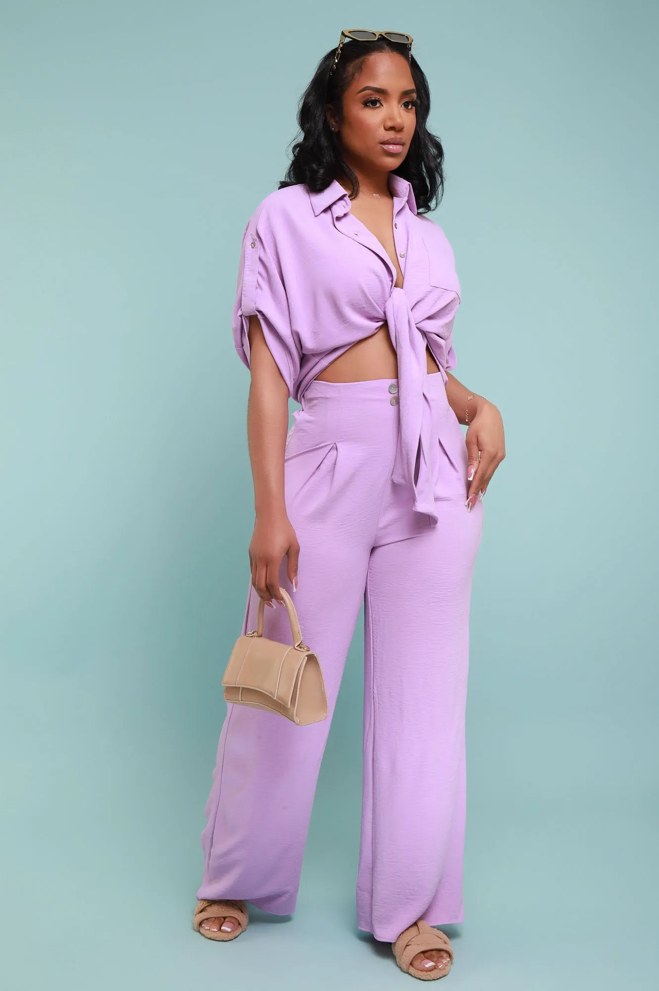 Pamper Me High Rise Wide Leg Pants - Lavender