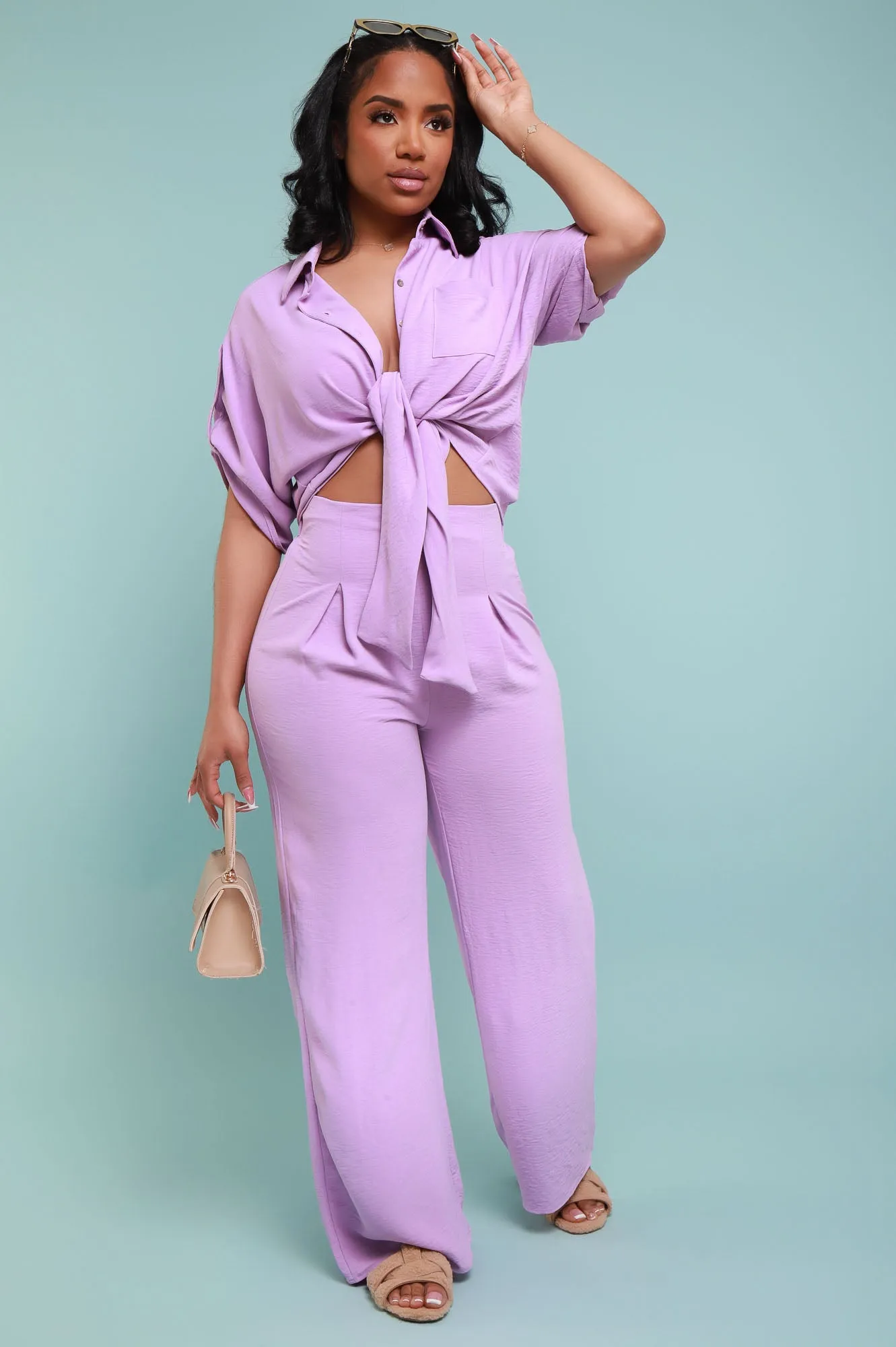 Pamper Me High Rise Wide Leg Pants - Lavender