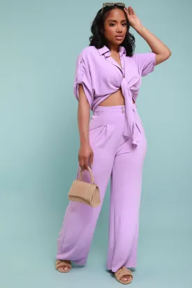 Pamper Me High Rise Wide Leg Pants - Lavender