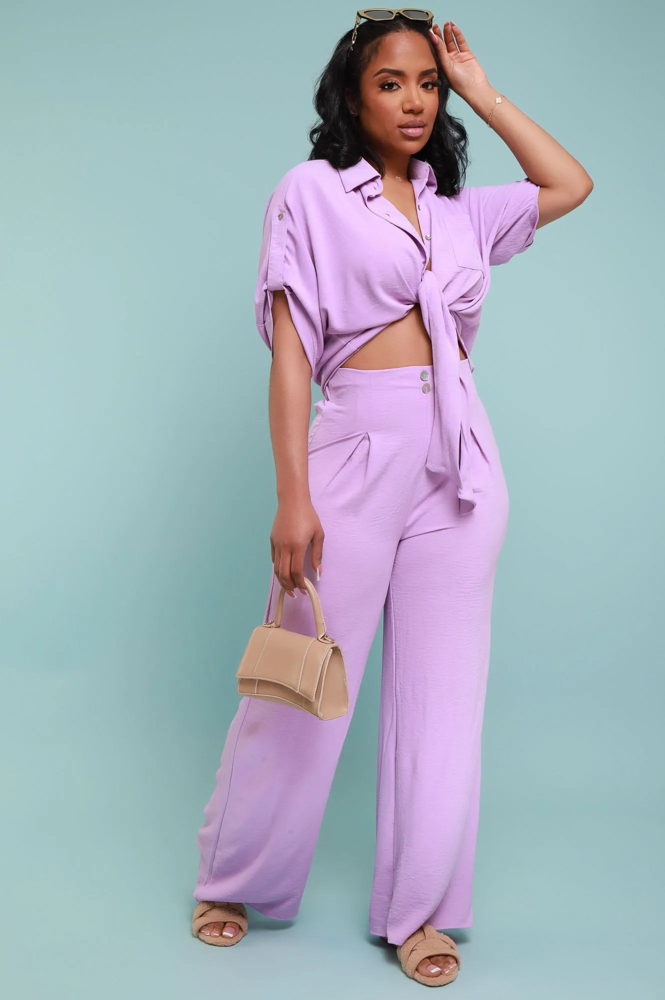 Pamper Me High Rise Wide Leg Pants - Lavender