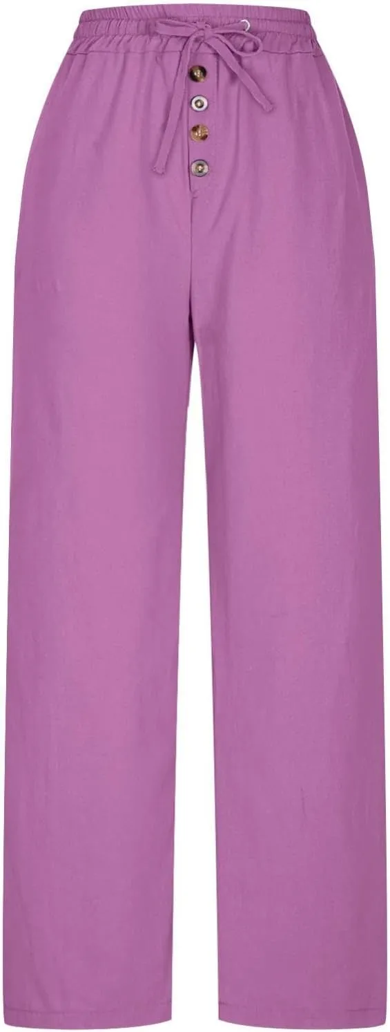 Pants for Womens Plus Size Summer Lounge Straight Leg Lace-Up Stretch Waisted Solid Color Loose Casual Trousers