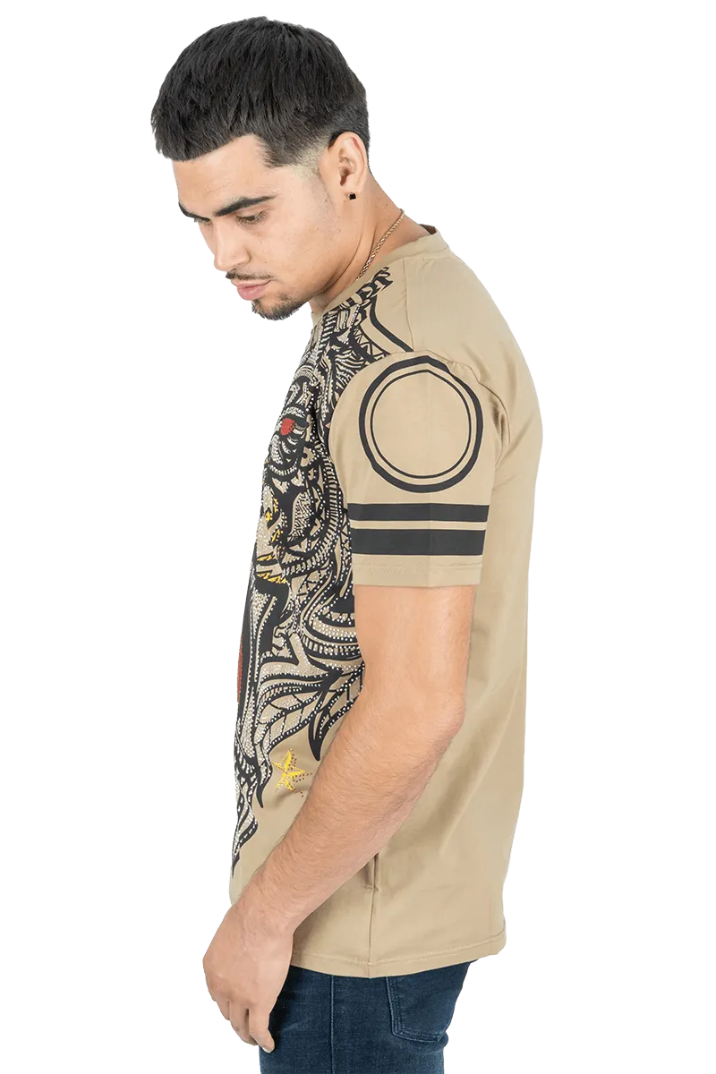 Platini Men's Cotton Khaki Rhinestone T-shirt