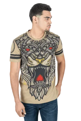 Platini Men's Cotton Khaki Rhinestone T-shirt
