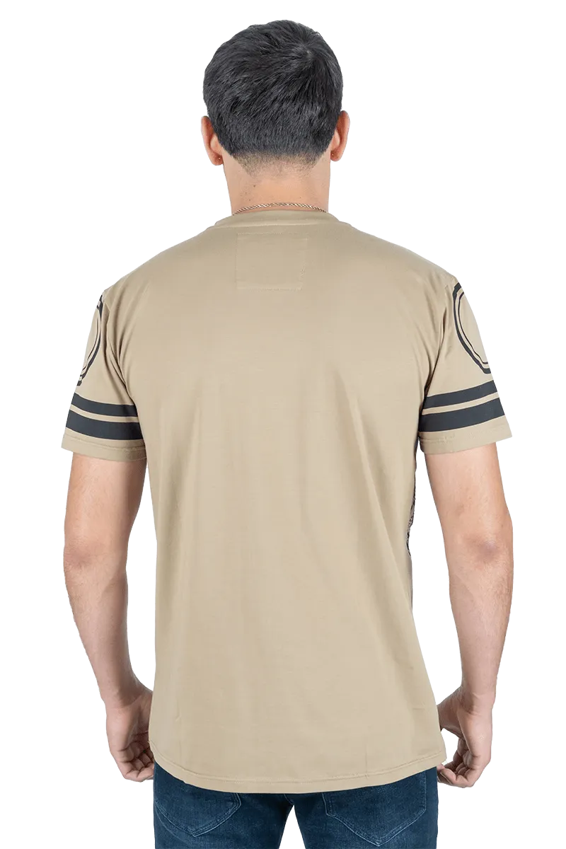 Platini Men's Cotton Khaki Rhinestone T-shirt