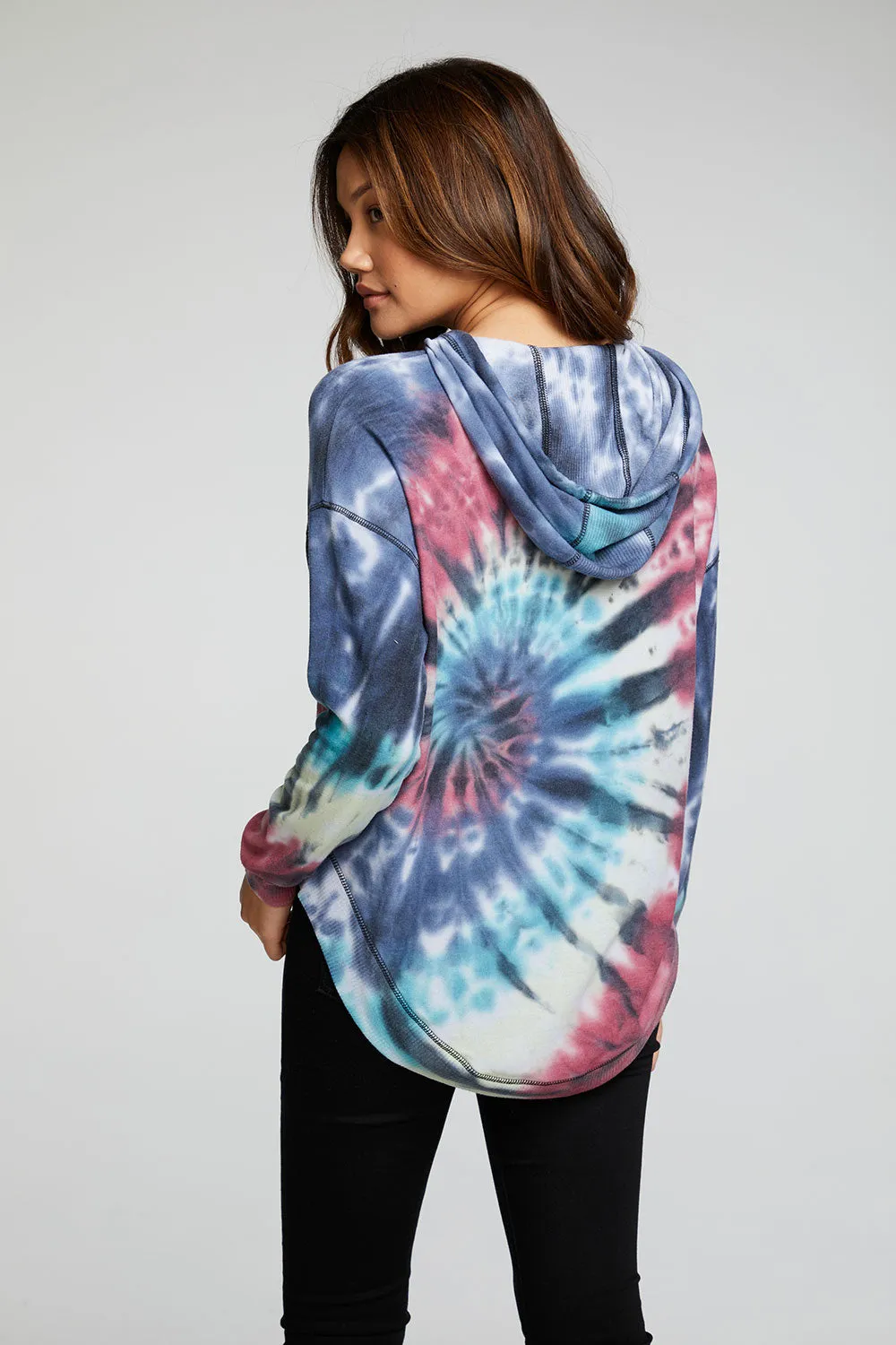 Recycled Cozy Knit Long Sleeve Drop Shoulder Hi Lo Shirttail Hoodie
