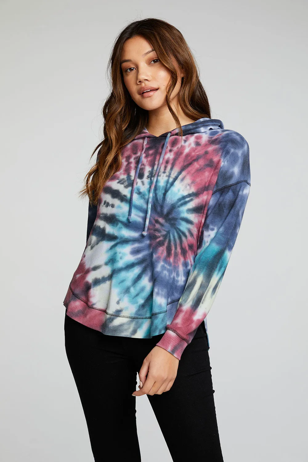 Recycled Cozy Knit Long Sleeve Drop Shoulder Hi Lo Shirttail Hoodie