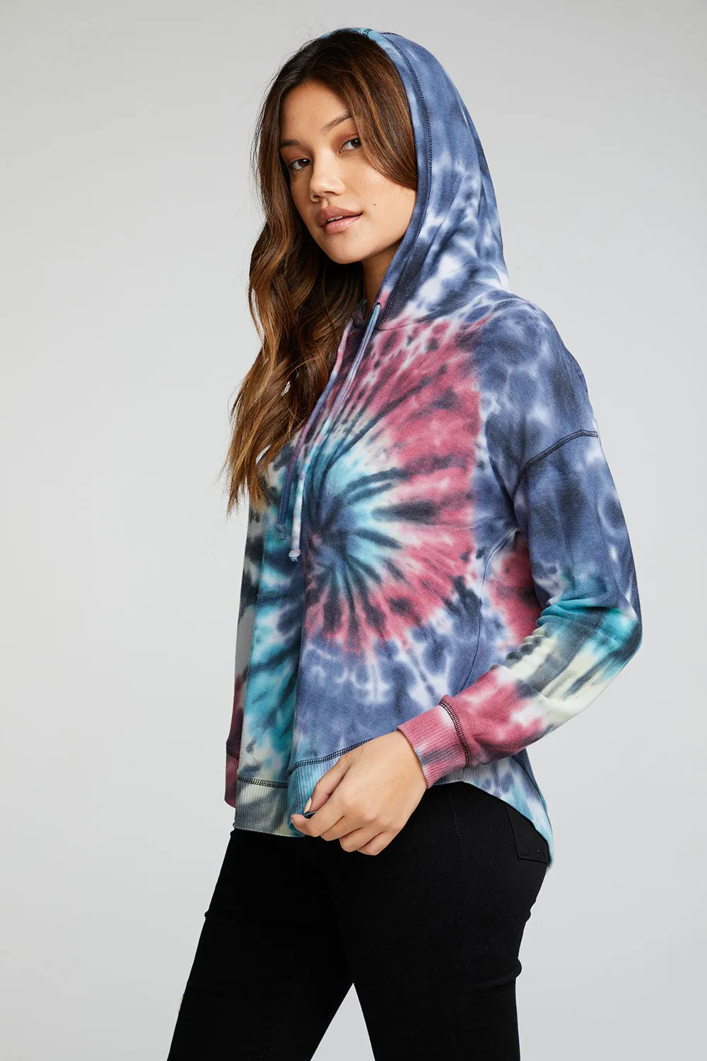Recycled Cozy Knit Long Sleeve Drop Shoulder Hi Lo Shirttail Hoodie