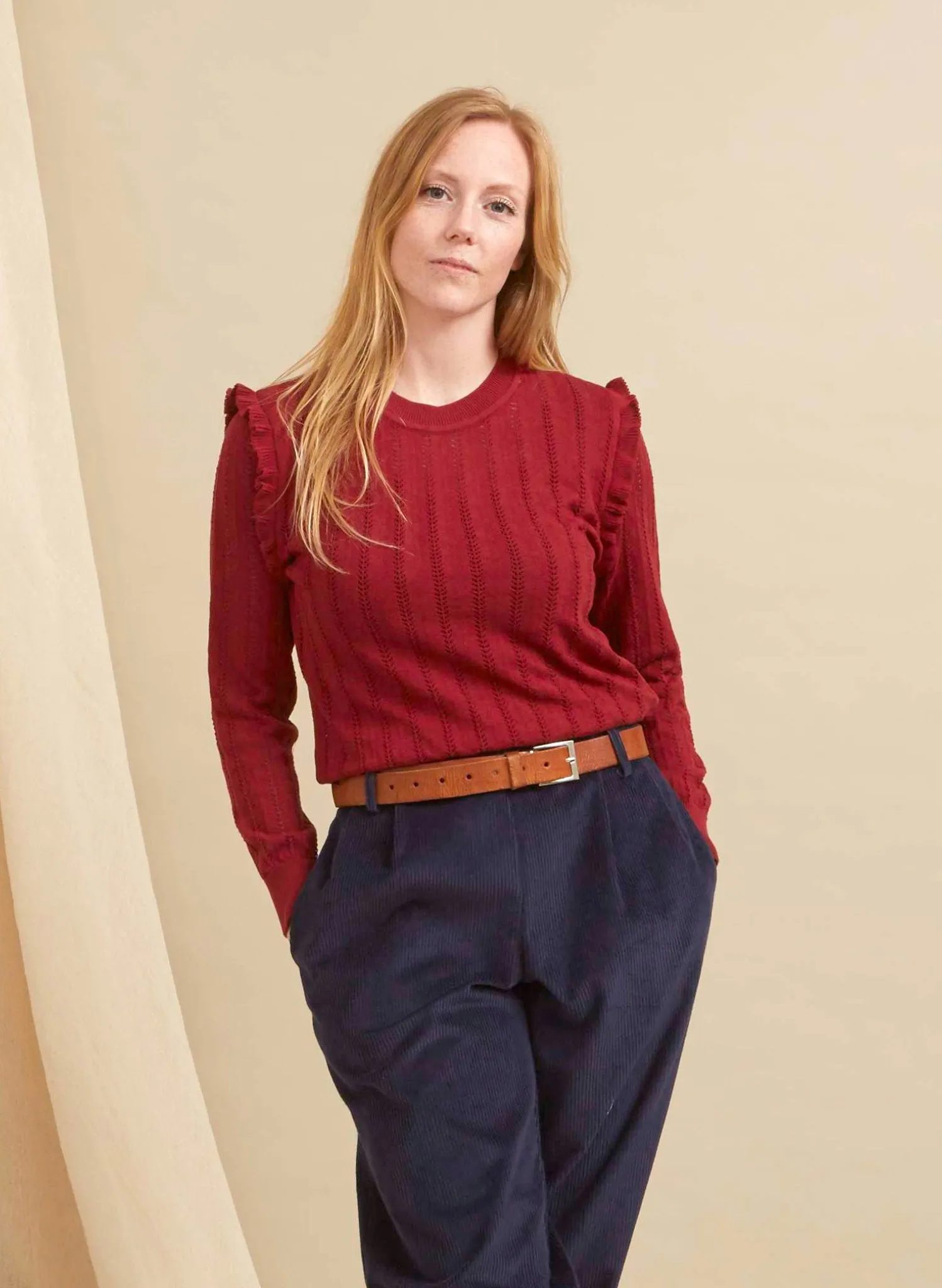 Red Ruffle Knitted Top