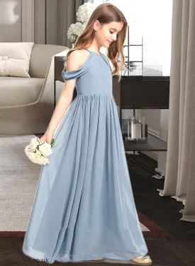Rory A-Line Scoop Neck Floor-Length Chiffon Junior Bridesmaid Dress With Ruffle SWKP0013302