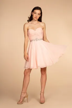 Ruched Strapless Sweetheart Chiffon Short Dress GLGS1637