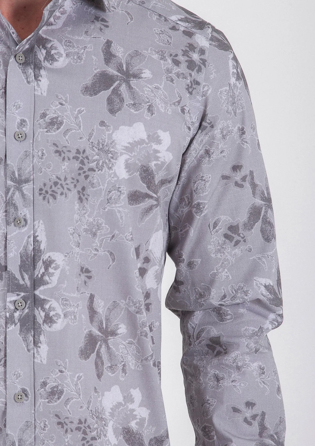 Slim Fit Long Sleeve Cotton Floral Gray Casual Shirt