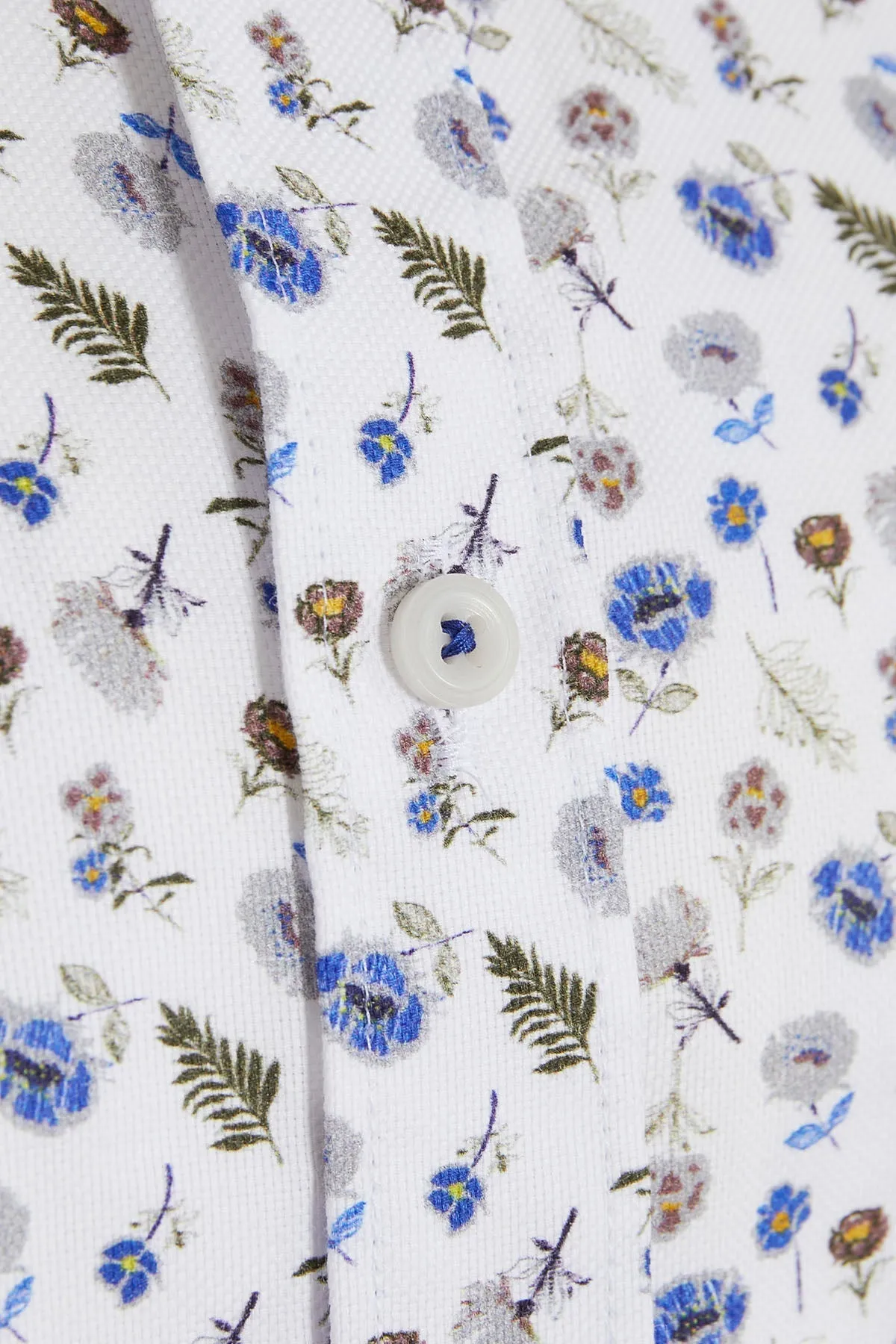 Slim Fit Long Sleeve Printed 100% Cotton White Casual Shirt