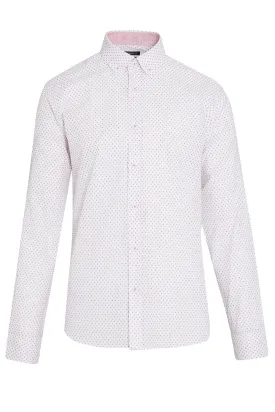 Slim Fit Long Sleeve Printed Cotton Brick Casual Shirt