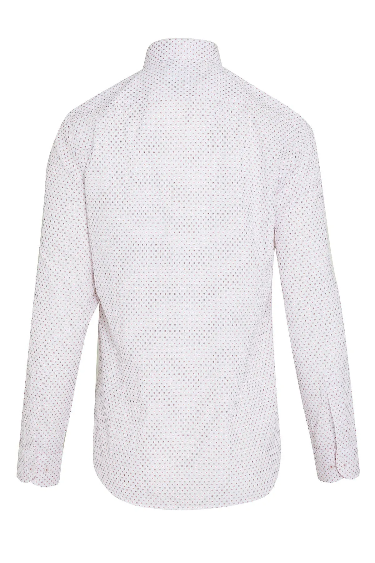 Slim Fit Long Sleeve Printed Cotton Brick Casual Shirt