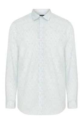 Slim Fit Long Sleeve Printed Cotton Green Casual Shirt