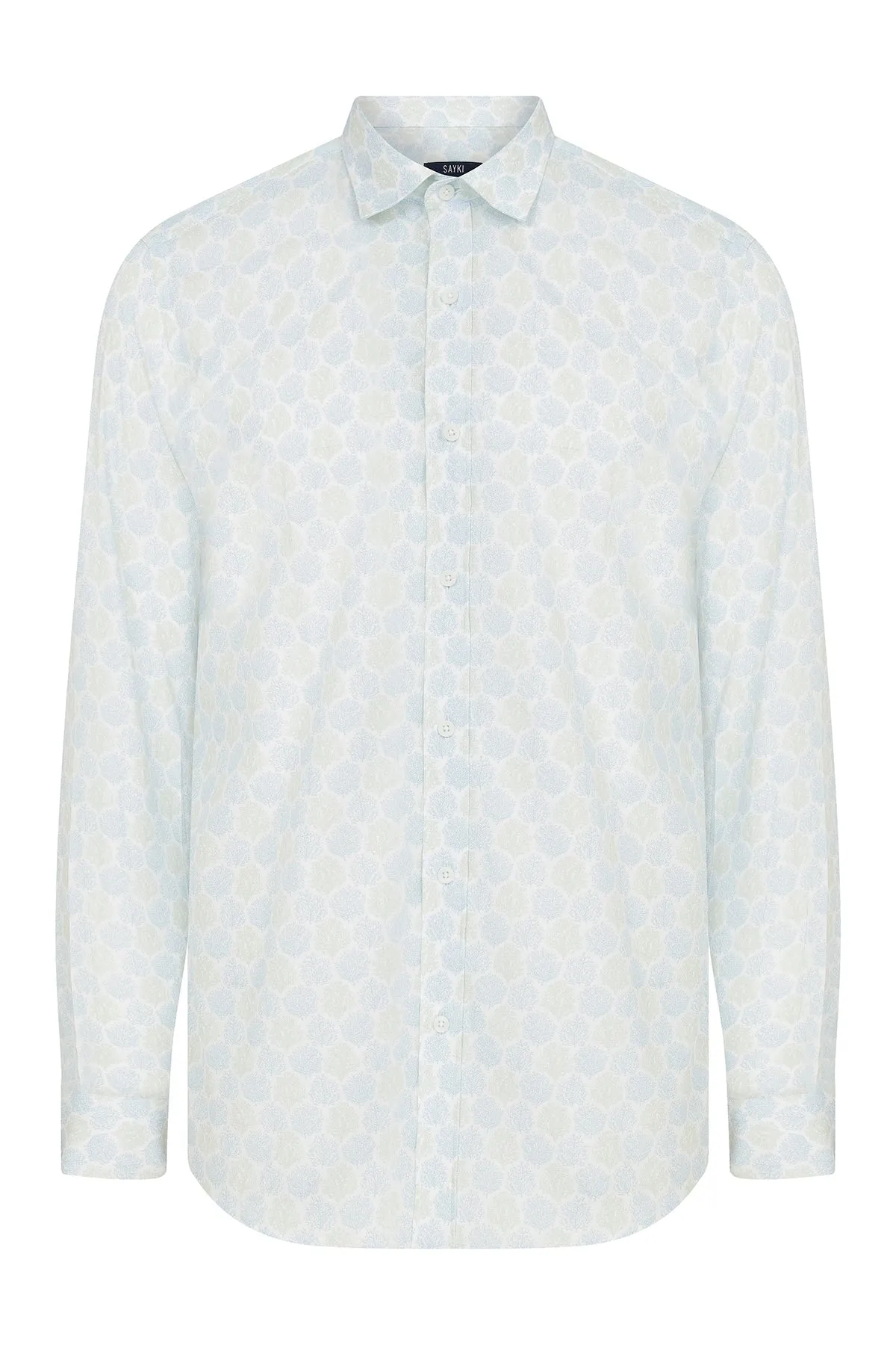 Slim Fit Long Sleeve Printed Cotton Green Casual Shirt