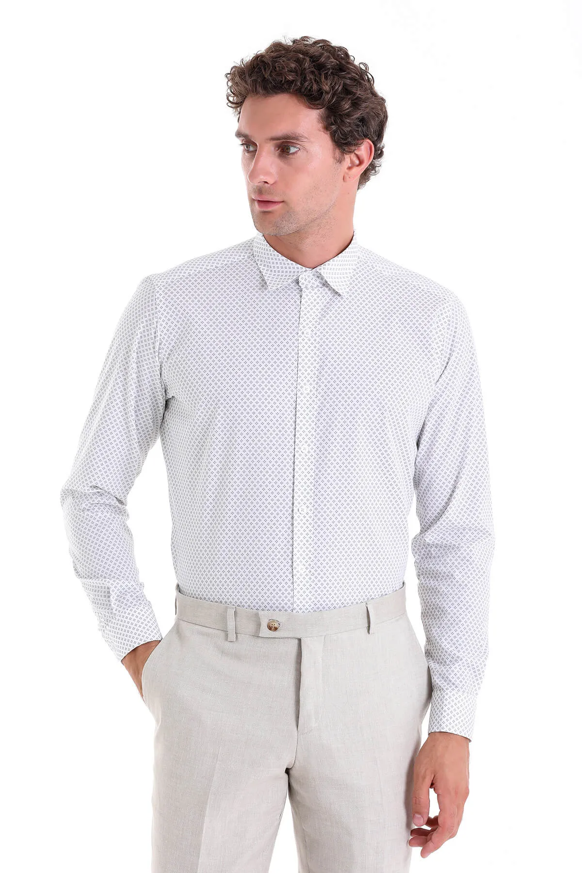 Slim Fit Printed 100% Cotton Gray Casual Shirt