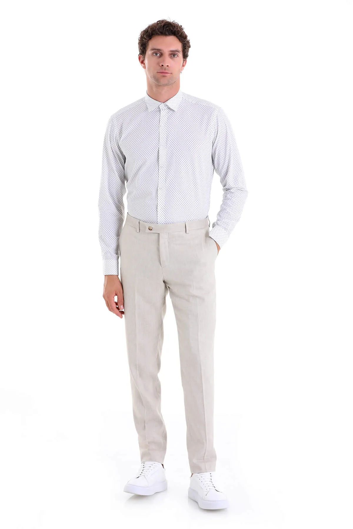 Slim Fit Printed 100% Cotton Gray Casual Shirt