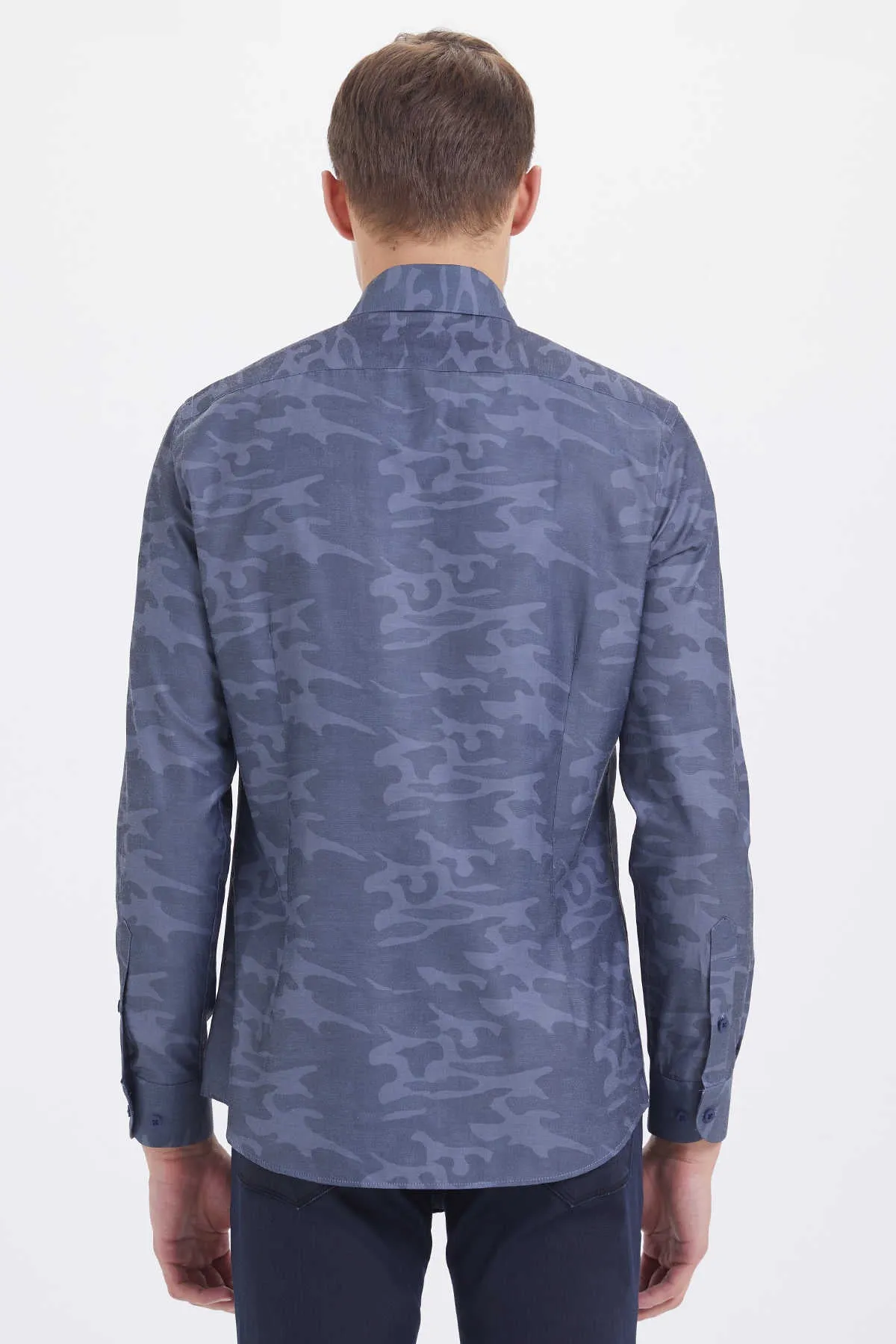 Slim Fit Printed Cotton Blend Gray Casual Shirt