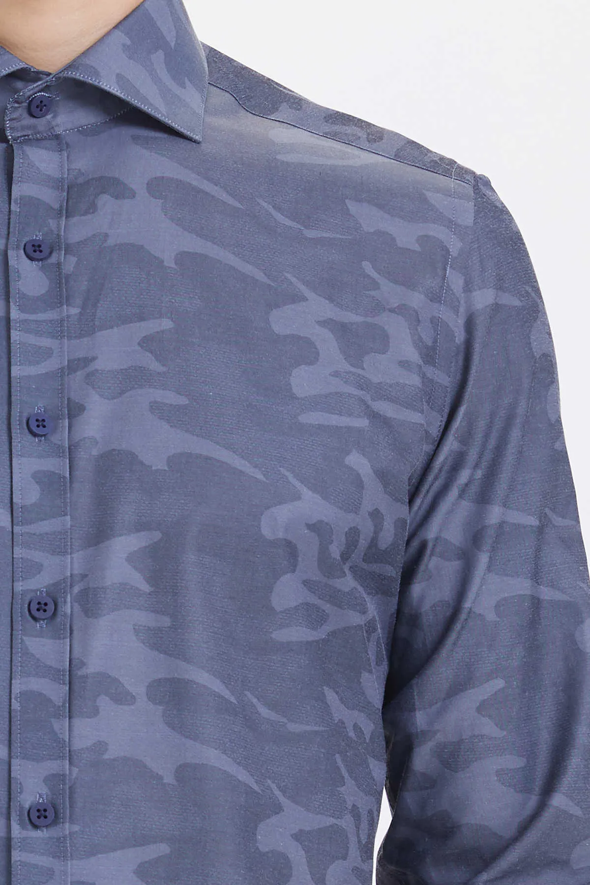 Slim Fit Printed Cotton Blend Gray Casual Shirt