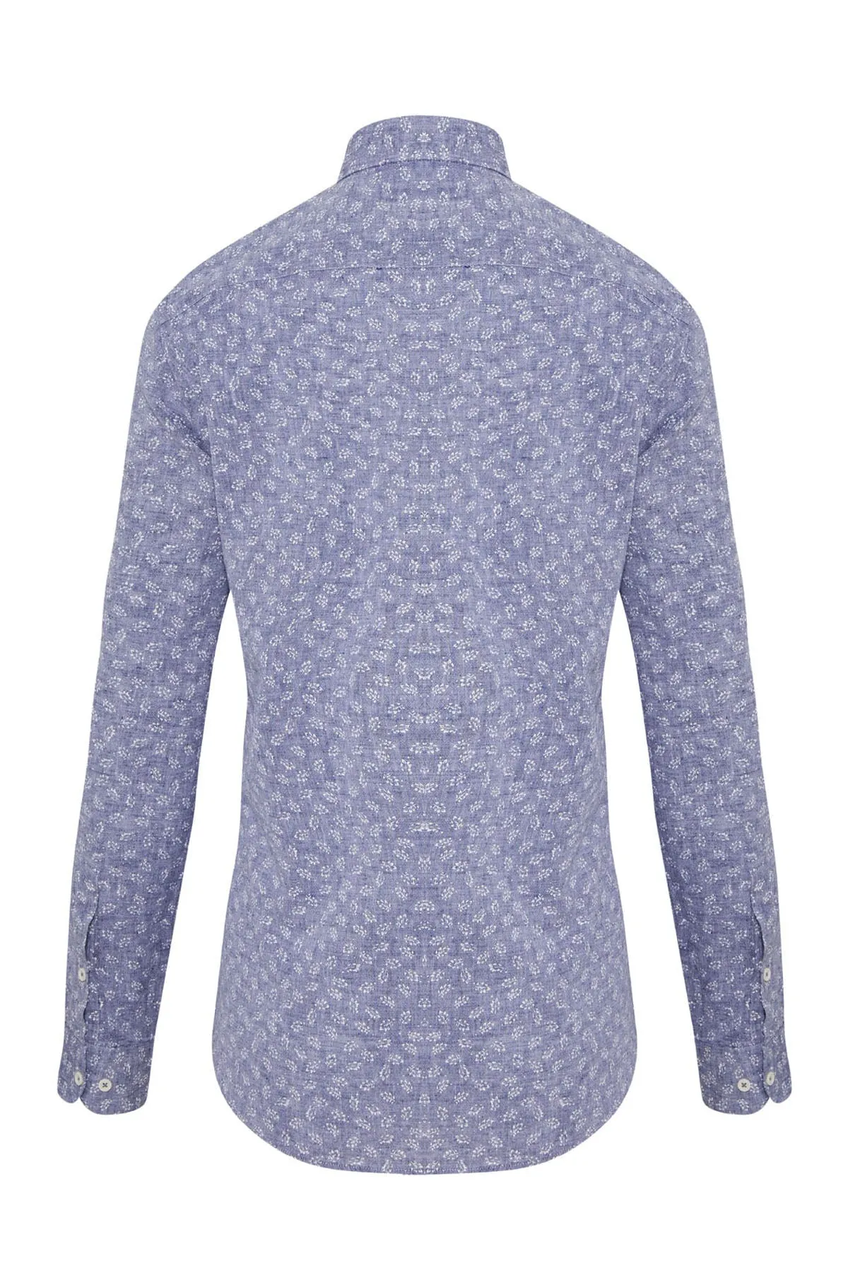 Slim Fit Printed Linen & Cotton Navy Casual Shirt